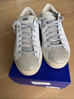 P448 John white and silver Gray with Cream Sole new in box size 39